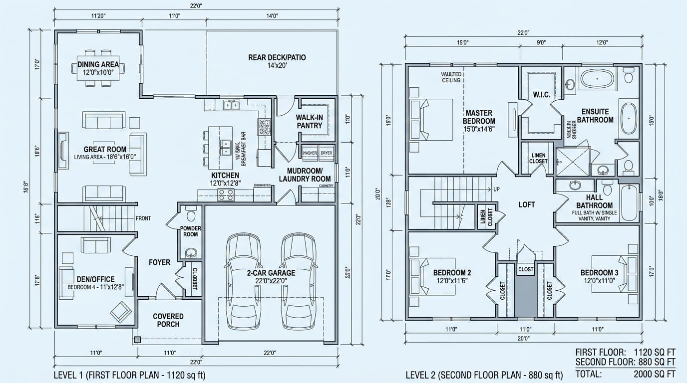 2,000 square foot floor plan balancing space and affordability